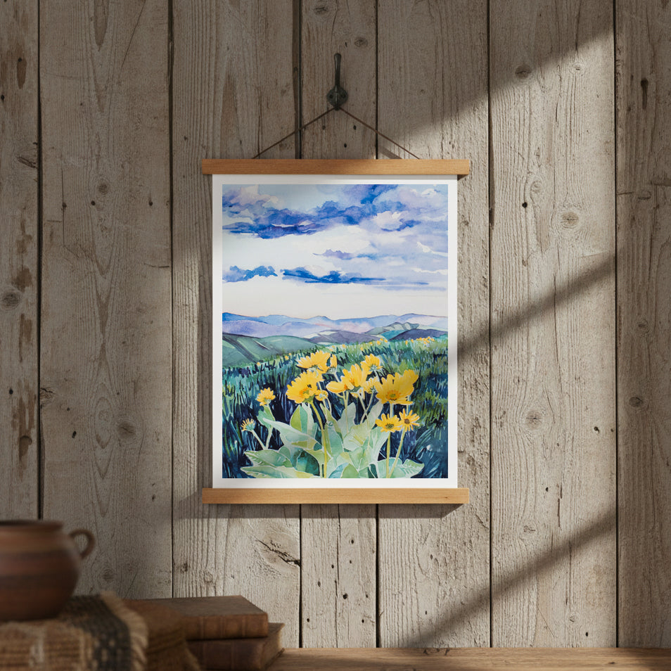 Arrowleaf Balsamroot in the Methow - Watercolor Print with Hanger