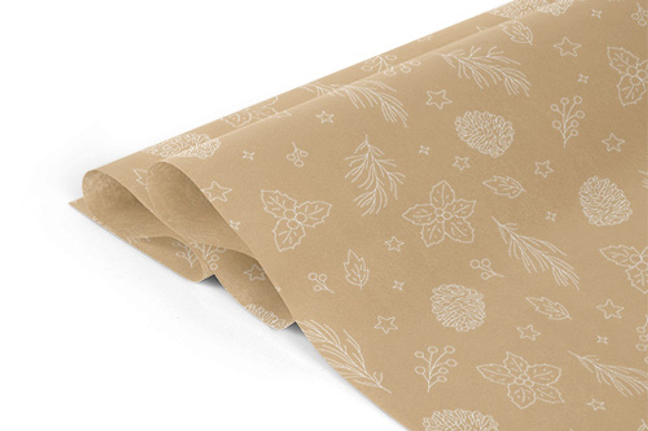 Tissue Paper - Kraft with Winter Print (Pack of 48)